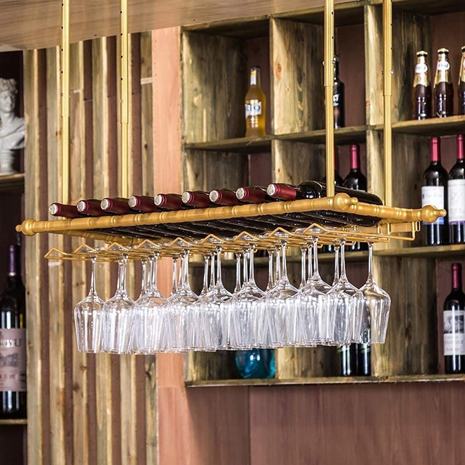 ワインラック 高さ調整可能 ステンレス製 Amazon｜天井ワインラック、吊り下げワイングラスラック、11.8-23.6